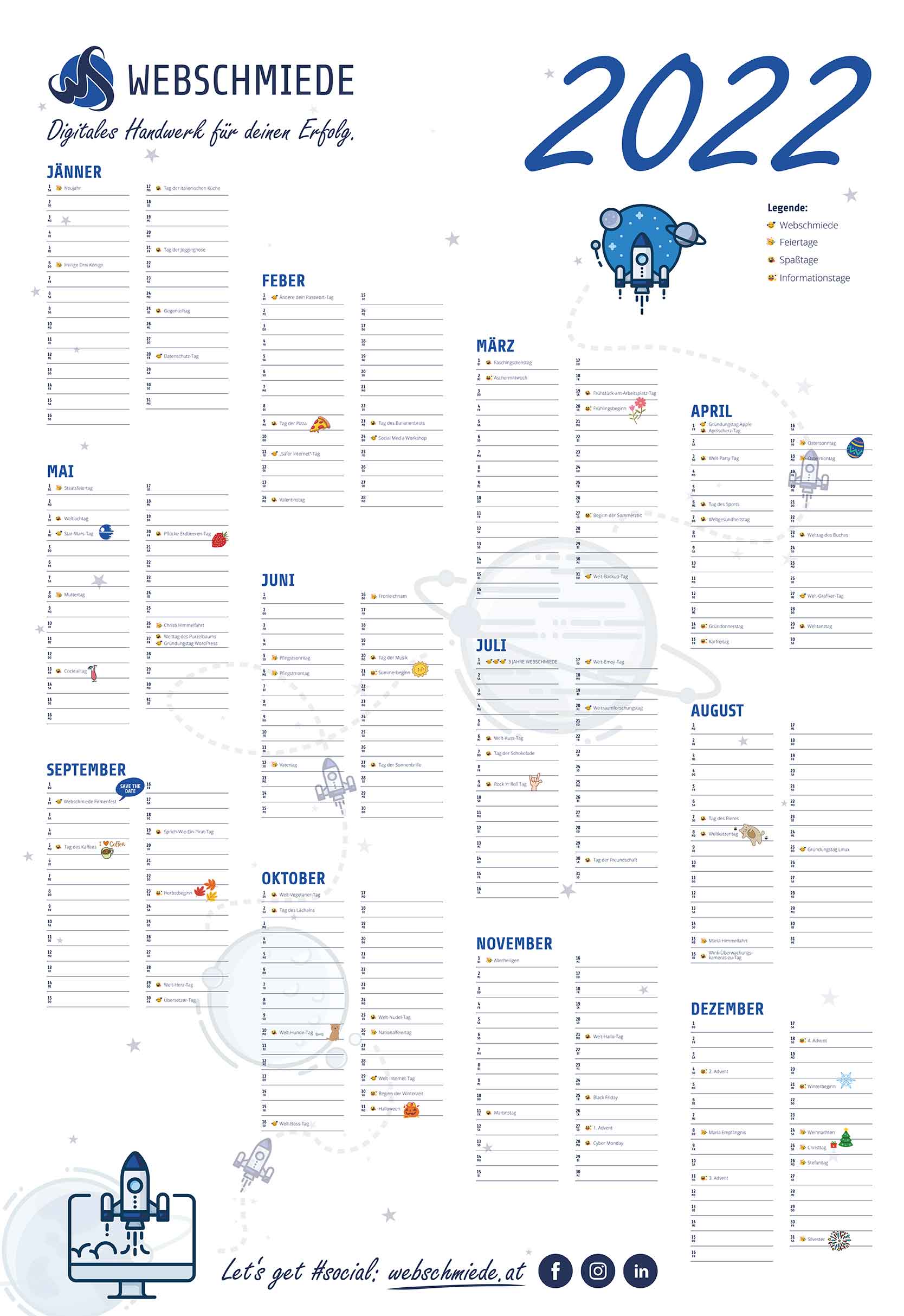 Eine Übersicht vom Social Media Jahreskalender 2022