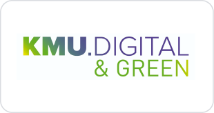 Logo von KMU Digital & Green – Förderung von Digitalisierung und Nachhaltigkeit in kleinen und mittleren Unternehmen.